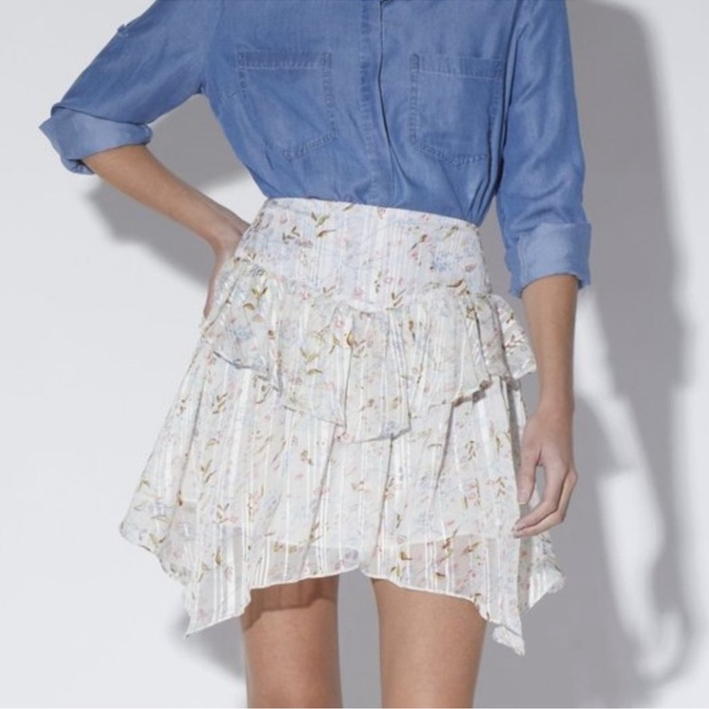 Walter Baker Becca Secret Garden Cream Floral Tiered Asymmetrical Mini Skirt